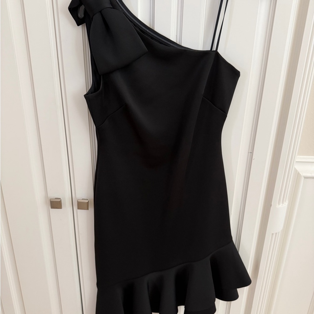 Eliza J Black One-Shoulder Dress with Bow and Ruffle
